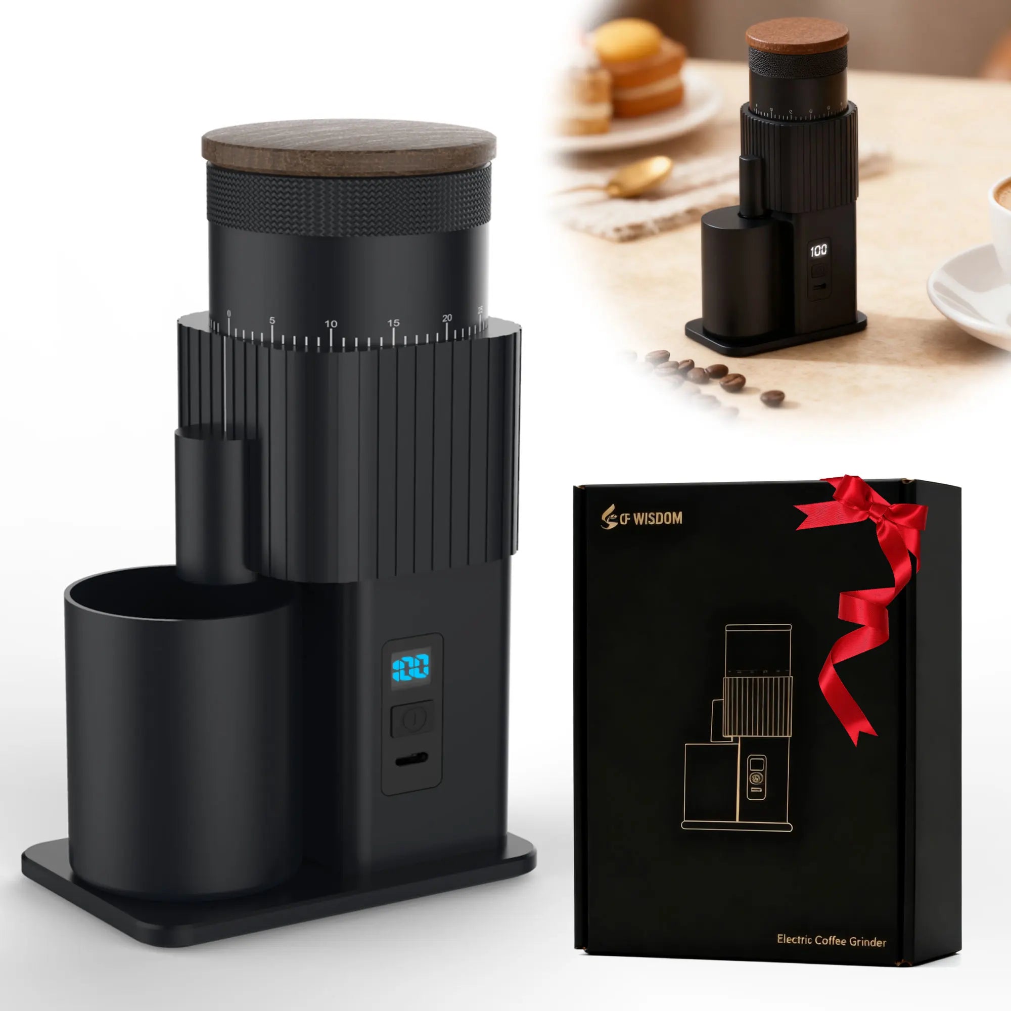 Coffee Grinder Electric Coffee Grinder Coffee Bean Grinder USB Rechargeable Burr Mill for Espresso, Christmas Birthday Gift