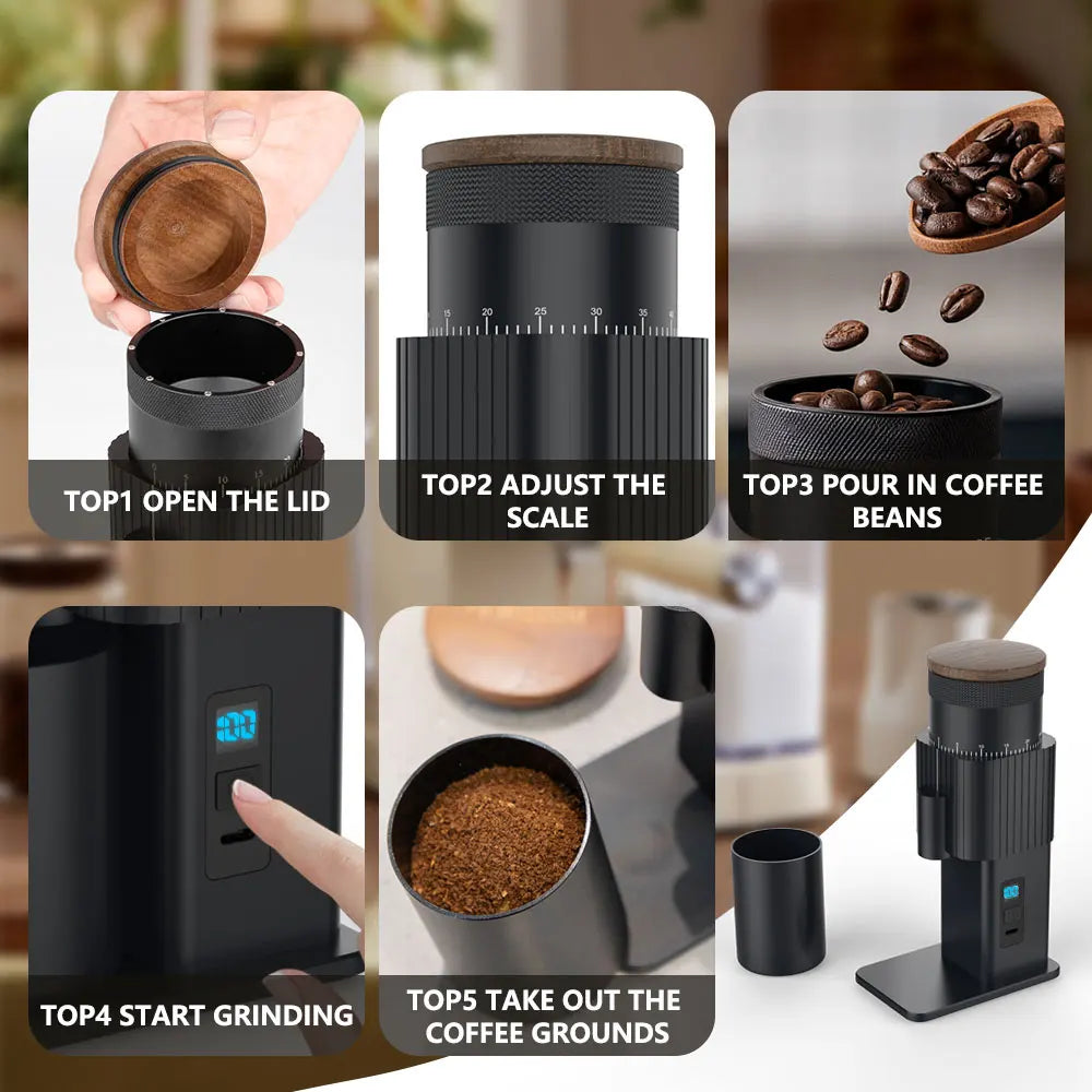 Coffee Grinder Electric Coffee Grinder Coffee Bean Grinder USB Rechargeable Burr Mill for Espresso, Christmas Birthday Gift